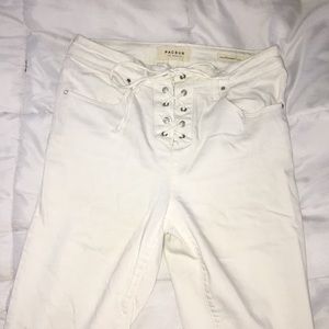 WHITE LACE-UP SKINNY JEANS